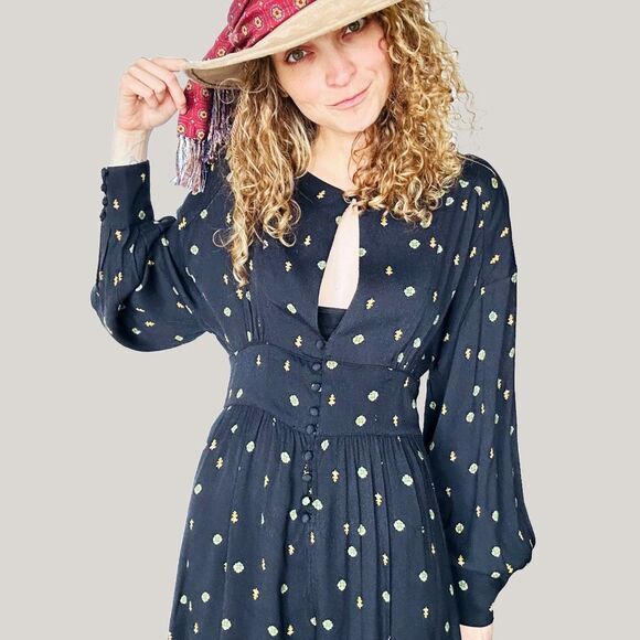 NWOT $128 Free‎ People Bohemian Loves Grows Black Romper Dress Small Boho - Picture 1 of 11